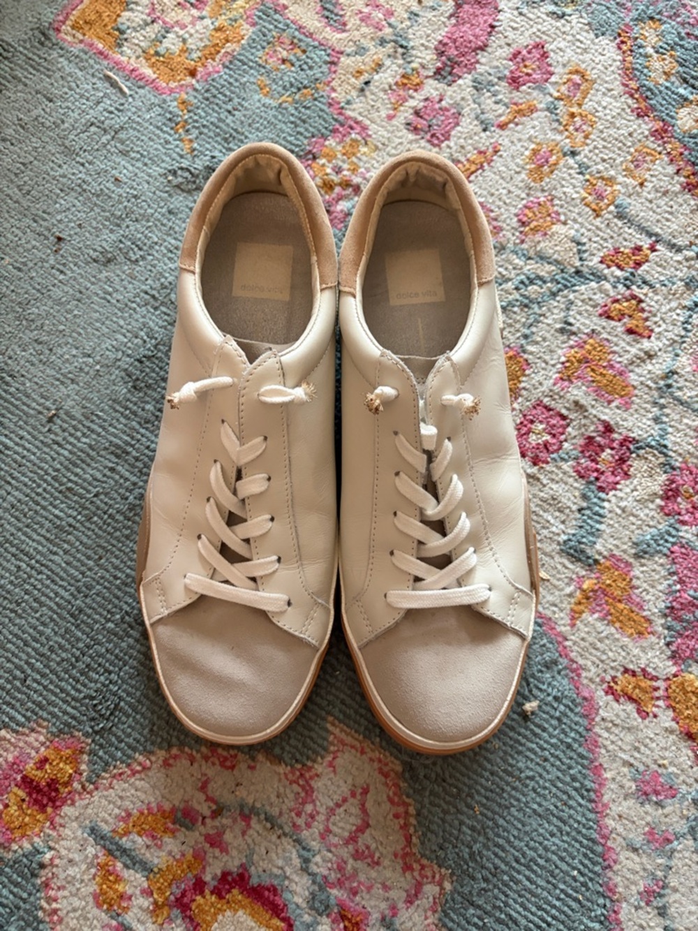 Dolce Vita Off-White Leather Lace-Up Sneakers